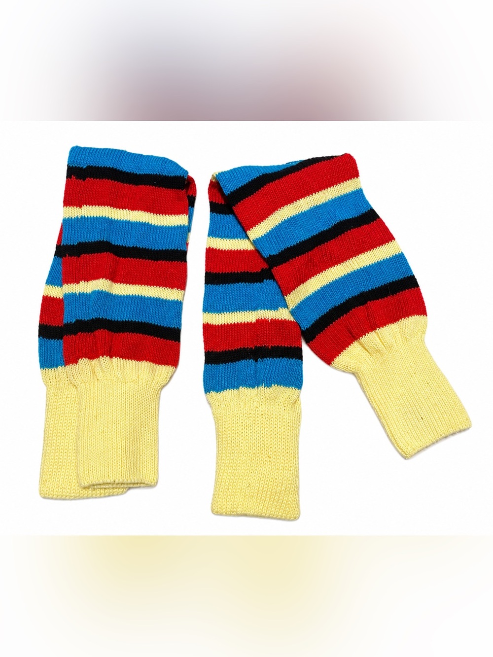 Multicolor Striped Leg Warmers- Blue, Red, Yellow, Black.